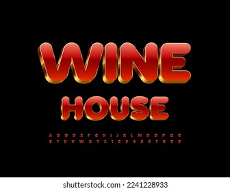 Vector chic poster Wine House. Red and Gold luxury Font. Modern Alphabet Letters and Numbers