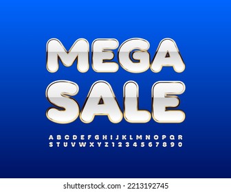 Vector chic promo Mega Sale.  White and Gold Font. Modern Alphabet Letters and Numbers set