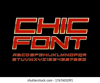 Vector Chic Red and Gold Font. Luxury Alphabet Letters and Numbers.