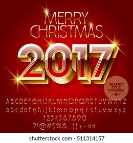 Vector chic red Happy New Year 2017 greeting card with set of letters, symbols and numbers. File contains graphic styles