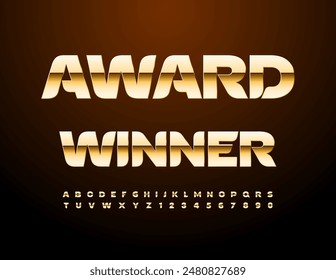 Vector chic signo ganador del premio. Fuente de oro de lujo. Juego de letras y números de moda.