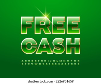 Signo vectorial chic Caja libre. Fuente de élite verde y dorada. Conjunto de letras y números de alfabeto artístico