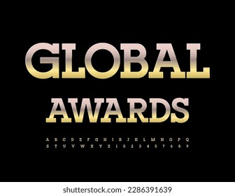 Vector chic sign Global Awards. Stylish Golden Font. Premuim Alphabet Letters, Numbers and Symbols.