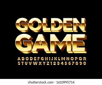 Vector chic Sign Golden Game. Luxury bright 3D Font. Modern Stylish Alphabet Letters and Numbers.