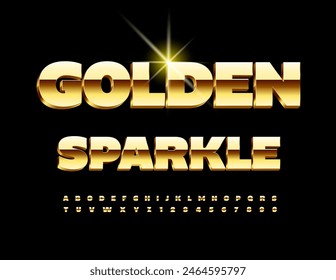 Vector chic sign Golden Sparkle. Cool Gold 3D Font. Luxury Alphabet Letters and Numbers set.