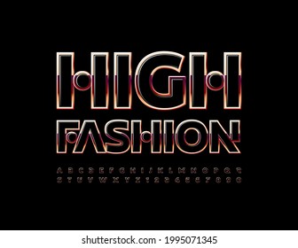 Vector chic sign High Fashion. Shiny Black and Gold Font. Abstract style Alphabet Letters and Numbers set