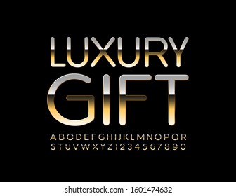 Regalo de lujo Vector chic Sign. Moderno y brillante fuente. Letras y números de los alfabetos dorados.