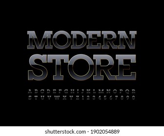 Vector chic sign Modern Store. Shiny Black and Gold Font. Luxury Alphabet Letters and Numbers set