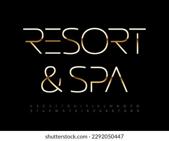 Vector chic Sign Resort and Spa. Shiny luxury Font. Gold set of Alphabet Letters and Numbers