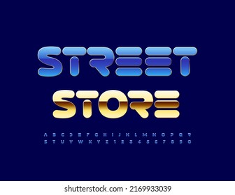 Vector chic sign Street Store. Luxury blue Font. Artistic Alphabet Letters and Numbers set