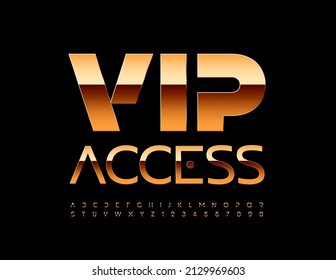Vector Chic Sign Vip Access. Slim Golden Font. Trendy Alphabet Letters And Numbers Set