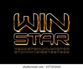 Vector chic sign Win Star. Gold and Black modern Font. Chic Alphabet Letters and Numbers