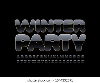 Fiesta de invierno con signo vectorial chic. Negrita Negra y Golden Font. Letras y números alfabéticos artísticos.
