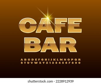 Cafetería con tablero de anuncios con diseño vectorial. Golden Bold Font. Conjunto de letras y números de alfabeto artístico