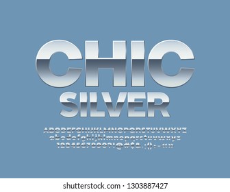 Vektor Chic Silver Font. Alphabet-Zeichen aus Stahl, Zahlen und Symbole.