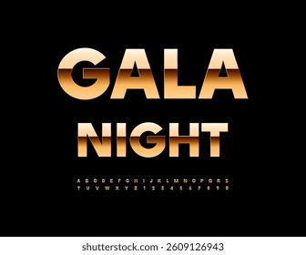 Vector Chic template Gala Night. Luxury Gold Font. Premium Elite Alphabet Letters and Numbers set.