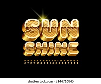 Vector chic template Sunshine with textured Golden Font. Luxury style Alphabet Letters and Numbers set