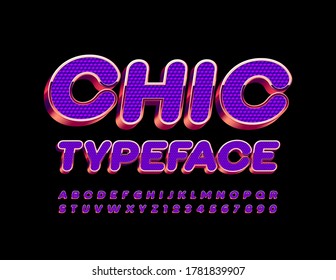 Vector Chic Typeface. Gold and Violet 3D Font. Glamour luxury Alphabet Letters and Numbers