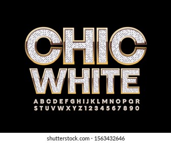 Vector Chic White Font. Stylish Alphabet Letters and Numbers