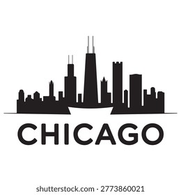 Vector Chicago skyline. Travel Chicago famous landmarks. Business and tourism concept for presentation, banner, web site. Vector black silhouette. with white background
