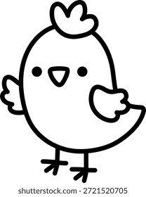 Vector chick line icon. Farm bird waving wing clipart isolated on white background. Spring or Easter baby chick black and white illustration. Cute domestic animal coloring page

