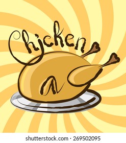 vector chicken with calligraphic inscription and aroma