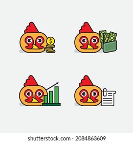 Vector Chicken Character Icon Maskot Billing Money Coin Business