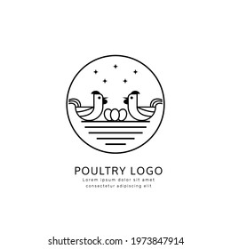 Vector of chicken, hen, rooster with eggs. poultry, farm, coop, feeding, emblem. Monoline logo style can be used as brand, logo, symbol, mascot and icon. Simple creative modern trendy typography.