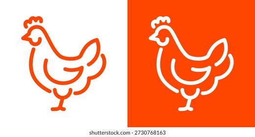 Vector chicken icon in modern outline style. Elegant and readable poultry illustration designed for logos, menus, signage and farming related visuals.