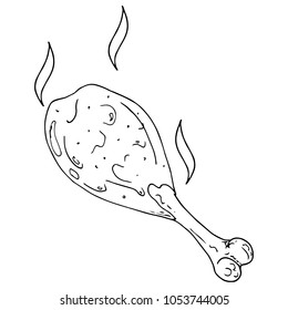 Vector of a chicken leg. Roasted chicken. Hand drawn fried chicken.