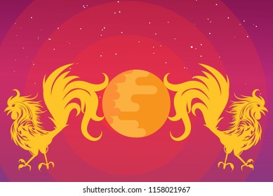 Vector chicken and moon background
