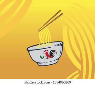 vector chicken noodles, noodles in a bowl.