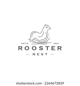 vector chicken on nest logo lineart vector icon template .