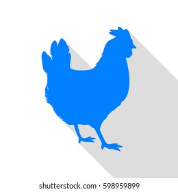 vector chicken silhouette. Vector. Azure icon with flat style shadow path on white background.