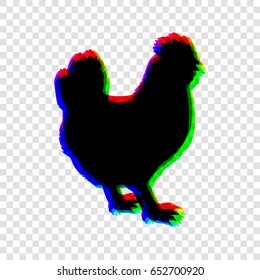 vector chicken silhouette. Vector. Black icon with red-green-blue contours on transparent background.