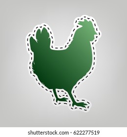 vector chicken silhouette. Vector. Green icon with outline for cutting out at gray background.