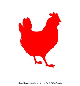 vector chicken silhouette. Vector. Red icon on white background. Isolated.