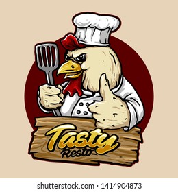 vector of chicken with spatula and chef uniform, suitable for logo restaurant or food packaging label