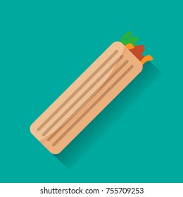 Vector chicken, vegetables roll, fast food meal. Doner gebab, shawarma flat cartoon illustration isolated on a white background. Arabic, eastern food, hand drawn image. Buritto, taco - mexican food