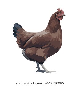 Vetor de uma galinha em pose de caminhada, vista lateral corpo inteiro sobre fundo branco, ilustração de vetor 2D