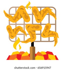 Vector Chicken wings on the Grill. Flat style colorful Cartoon illustration.