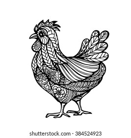 Vector of Chicken in zentangle style 