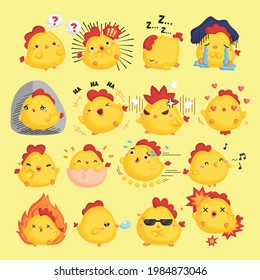A vector of chickens full of emotions Free Vector