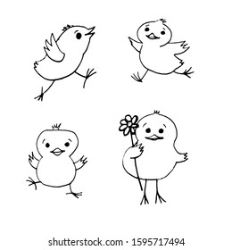 Vector chickens. Funny sketch illustration.