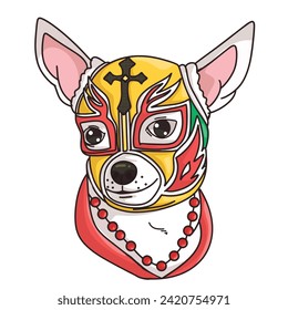 vector chihuahua dog with mexican wrestling mask with white beground