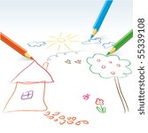 Vector child drawing with pencils
