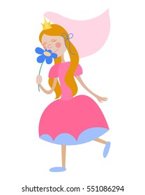 Vector child illustration. Cartoon style. Fairy tale princess for girls