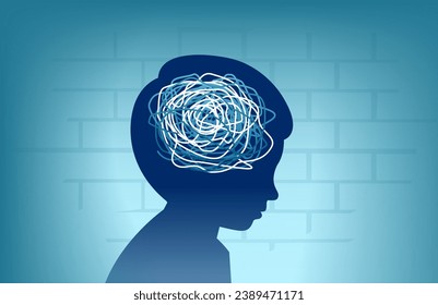 Vector of a child with a psychological trauma, mood disorder, mental health  problem 