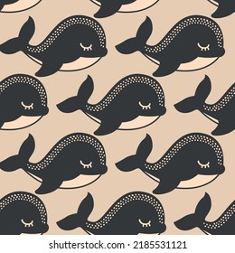 Vector child whale seamless pattern background. Perfect for fabric, scrapbooking, wallpaper projects.