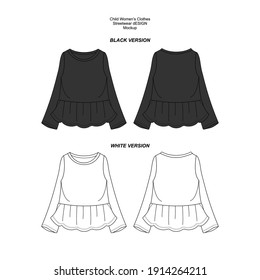 Vector Child Women's Clothes Black and White Streetwear Fashion Illustration Design Commercial Use